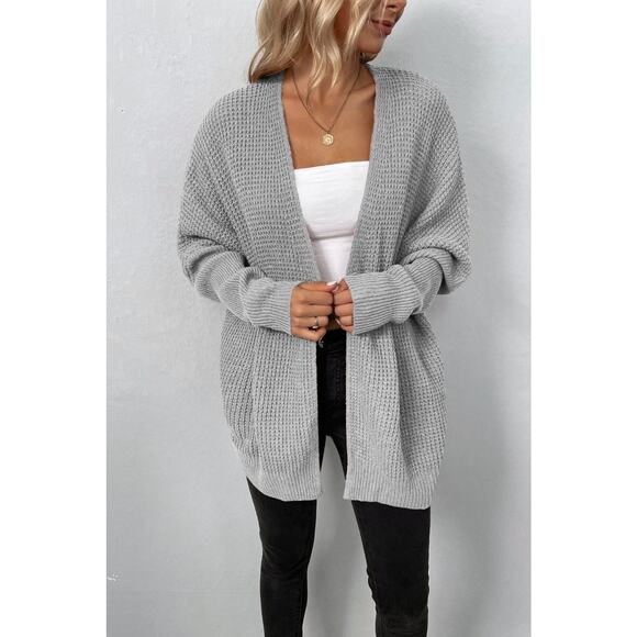 Waffle Knit Dropped Shoulder Longline Cardigan - Picture 2 of 5